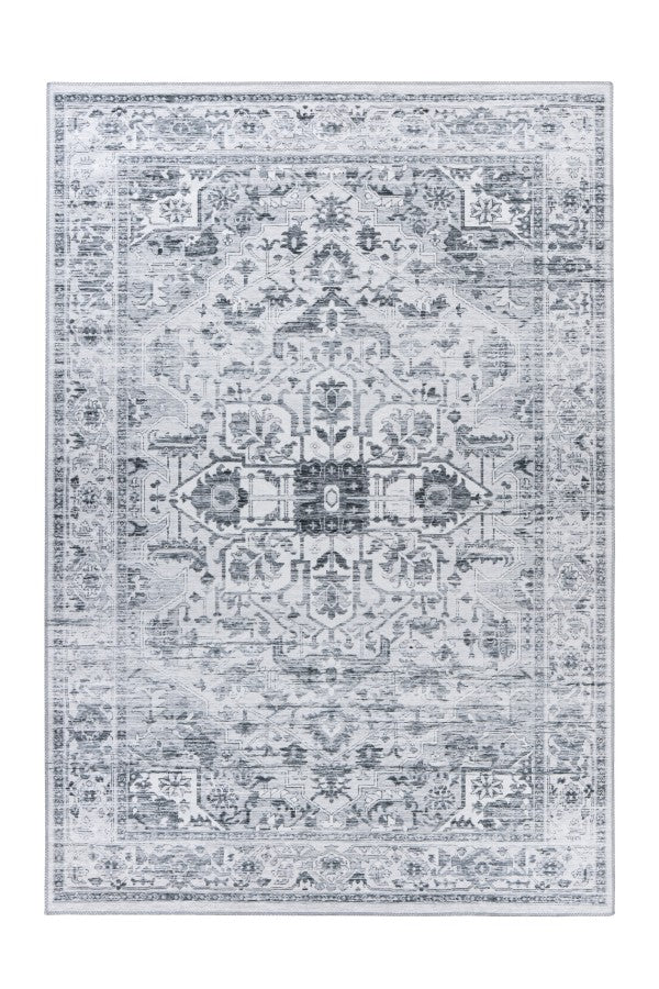 Soho 401 Silver Grey Machine Washable Rug with Floral Medallion - ADORE RUGS and FLOORING
